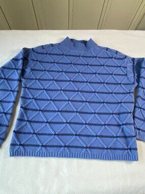 Ann Taylor Weekend Blue Textured Knit Sweater Mock Neck Geometric Pattern Small